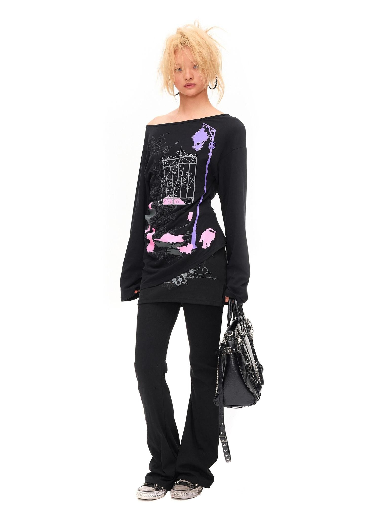 CFIERCE Midnight Cat One Shoulder Women&