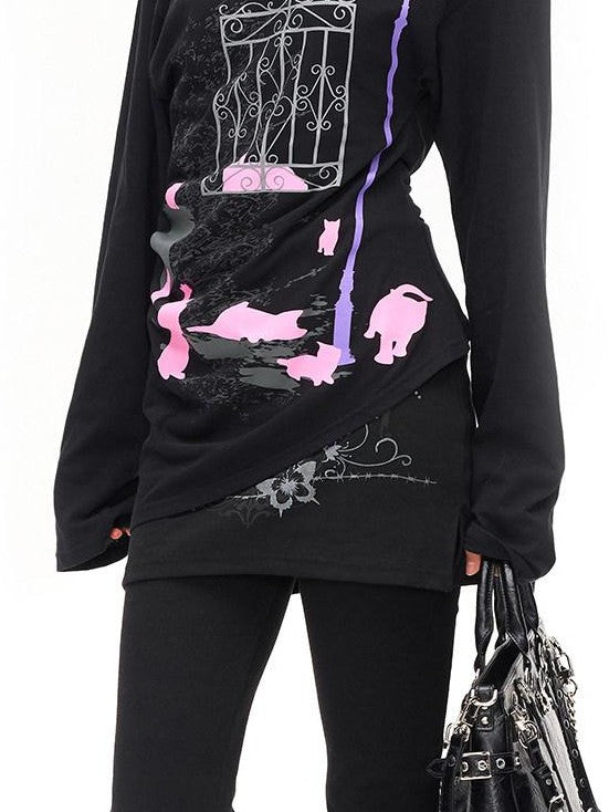 CFIERCE Midnight Cat One Shoulder Women&