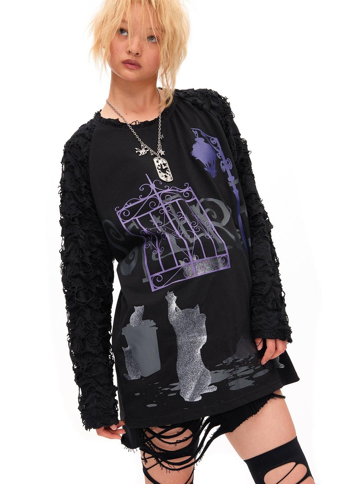 CFIERCE Midnight Shimmer Cat Printed Women&