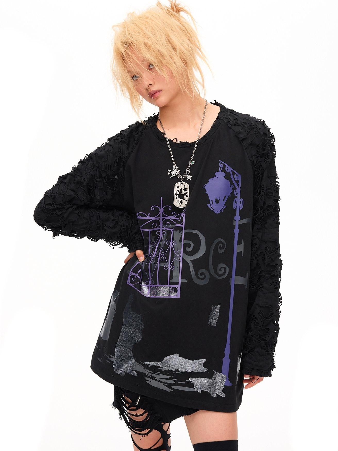 CFIERCE Midnight Shimmer Cat Printed Women&