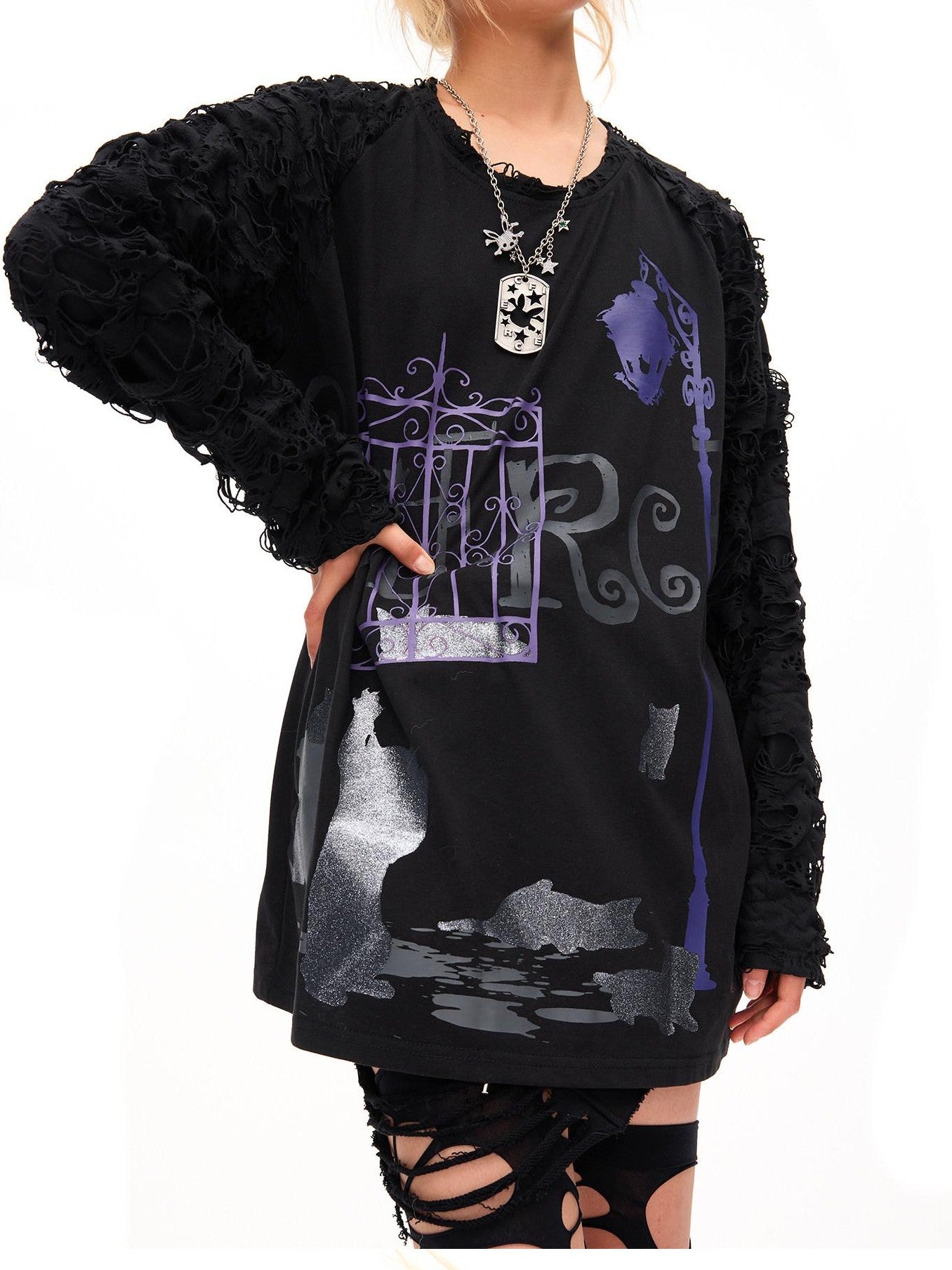 CFIERCE Midnight Shimmer Cat Printed Women&