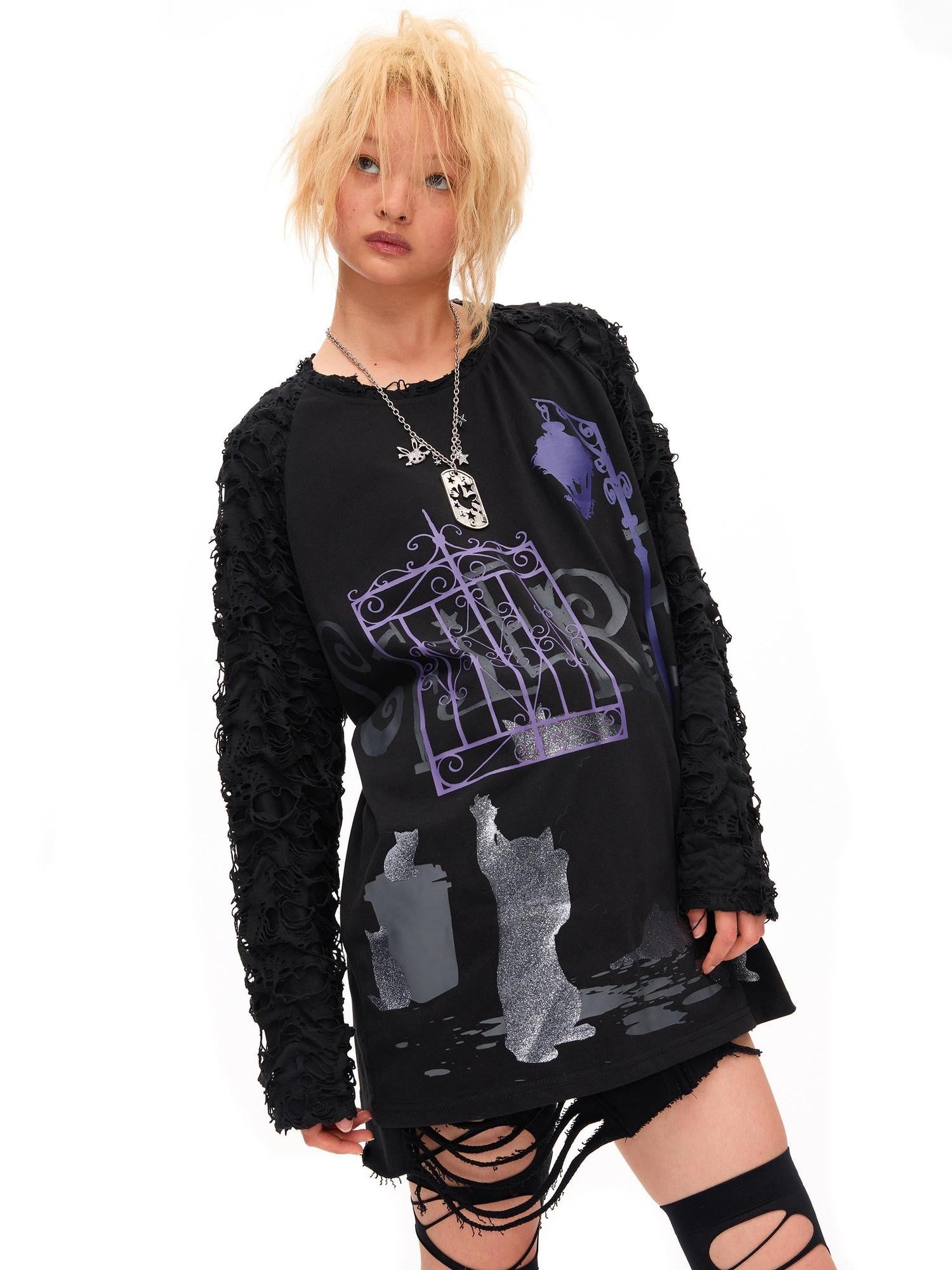 CFIERCE Midnight Shimmer Cat Printed Women&