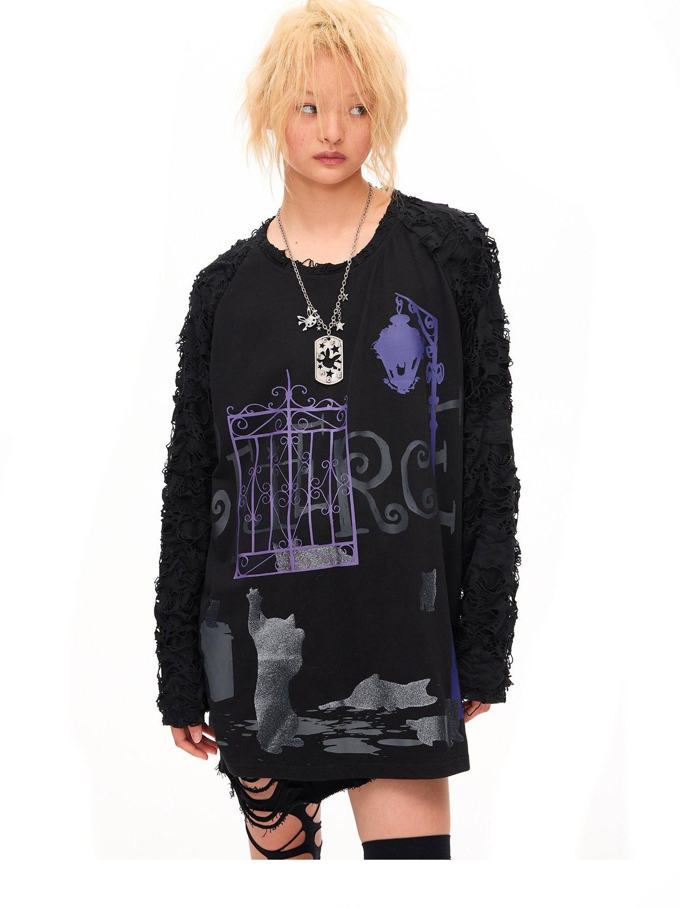 CFIERCE Midnight Shimmer Cat Printed Women&