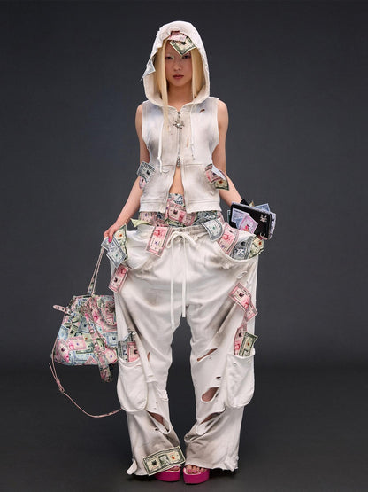 CFIERCE Money Print Distressed Asymmetrical Women&