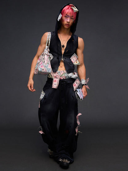 CFIERCE Money Print Distressed Asymmetrical Women&