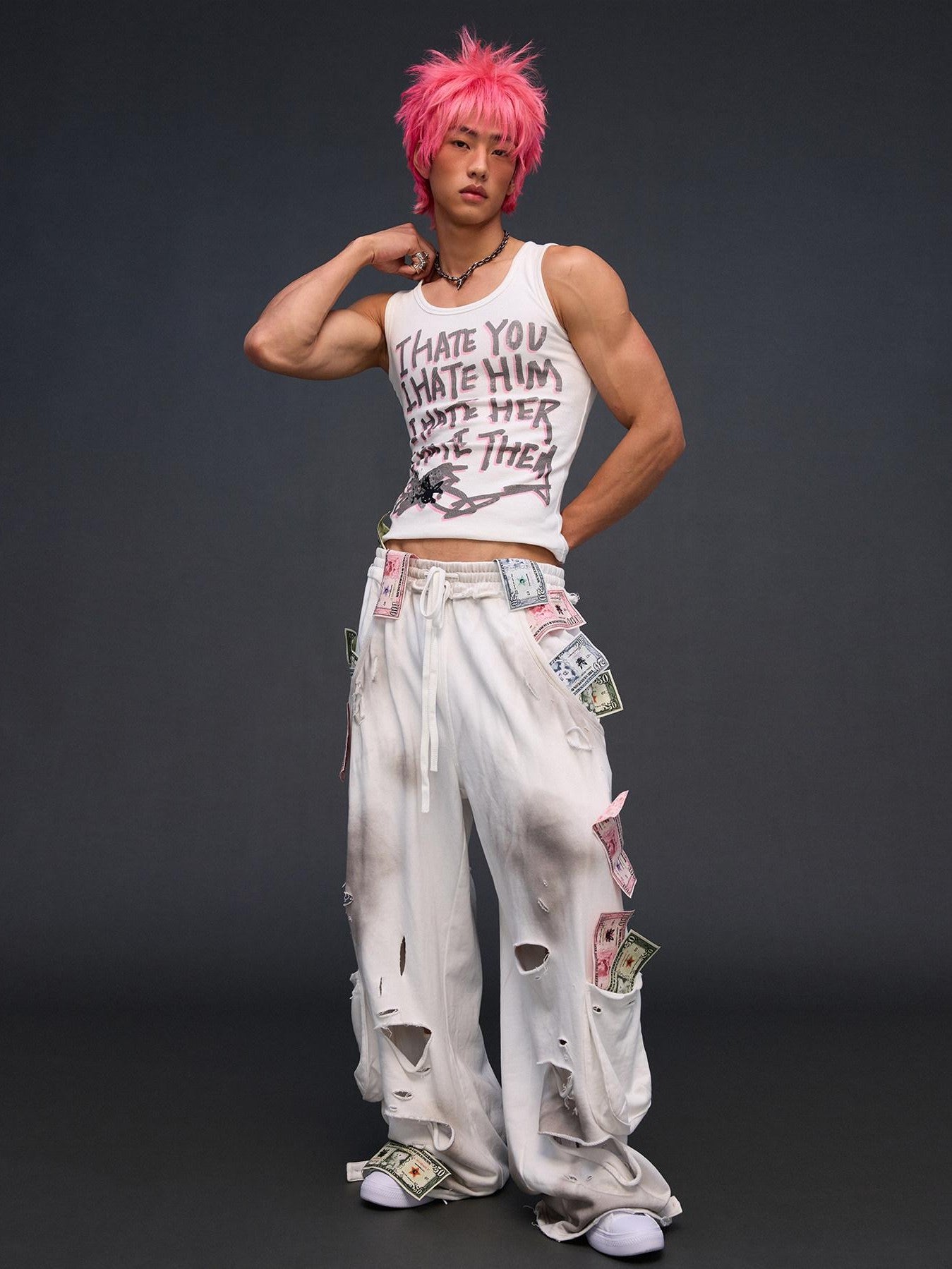 CFIERCE Money Print Distressed Asymmetrical Women&