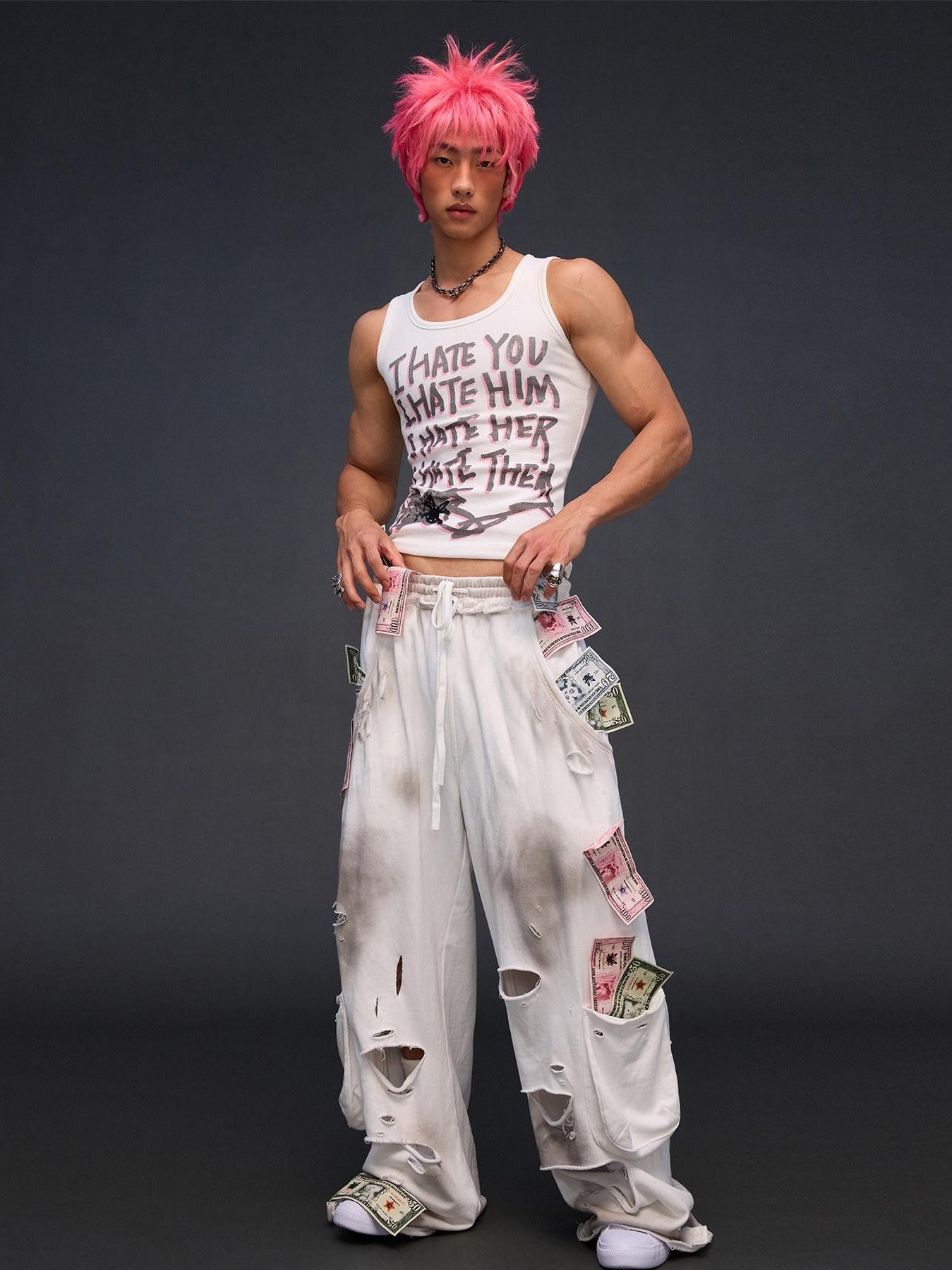 CFIERCE Money Print Distressed Asymmetrical Women&