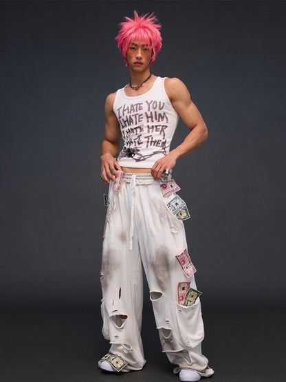 CFIERCE Money Print Distressed Asymmetrical Women&
