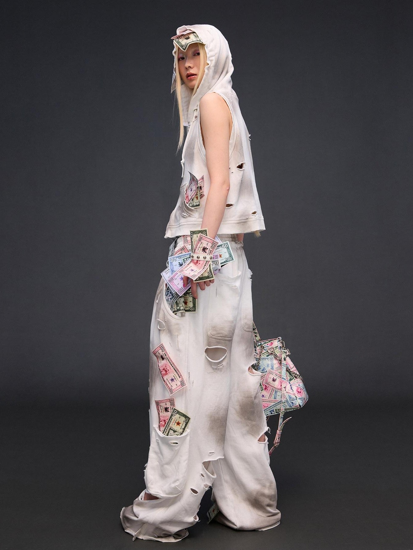 CFIERCE Money Print Distressed Asymmetrical Women&