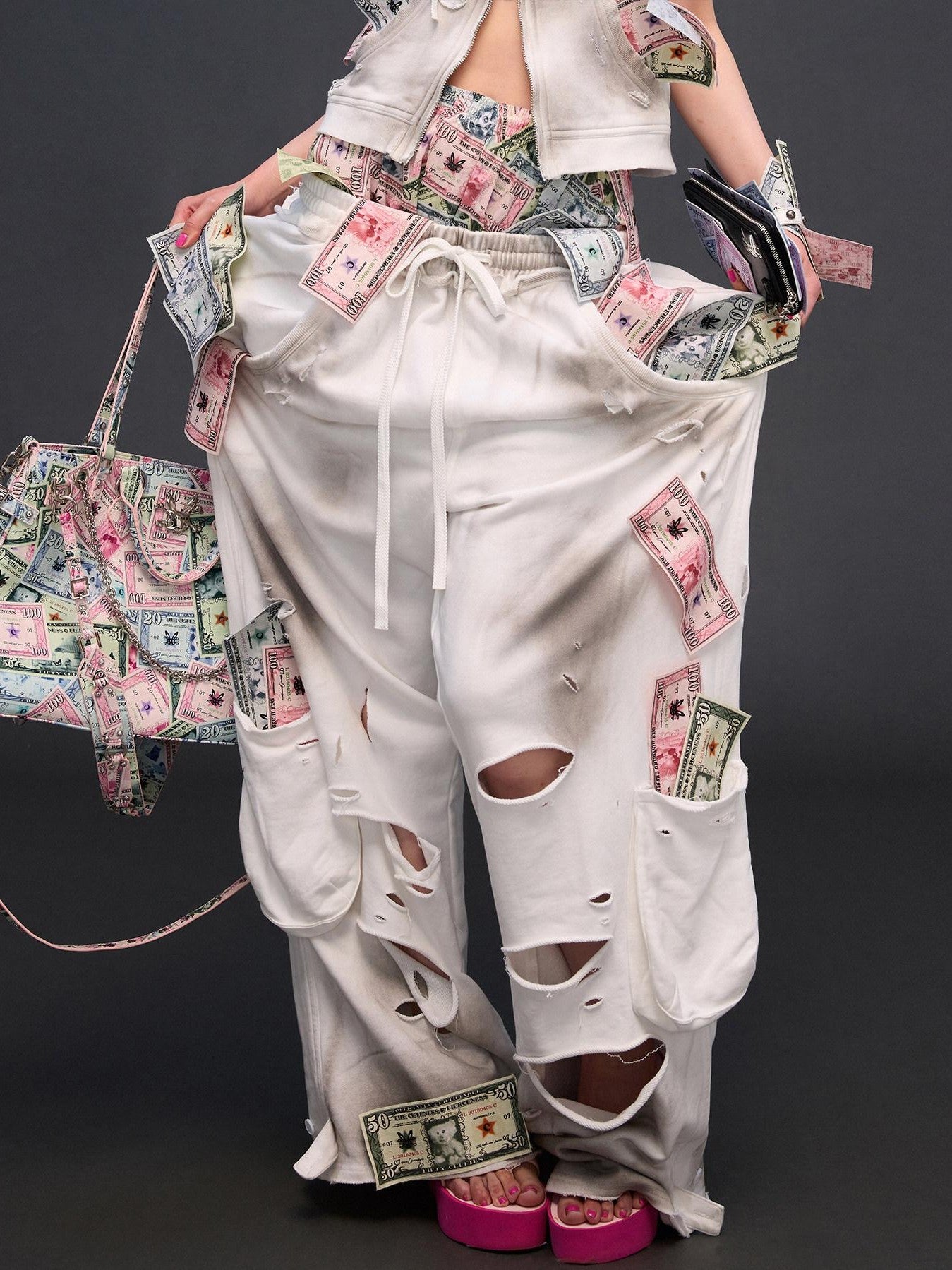 CFIERCE Money Print Distressed Asymmetrical Women&