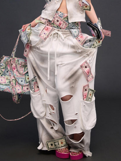 CFIERCE Money Print Distressed Asymmetrical Women&