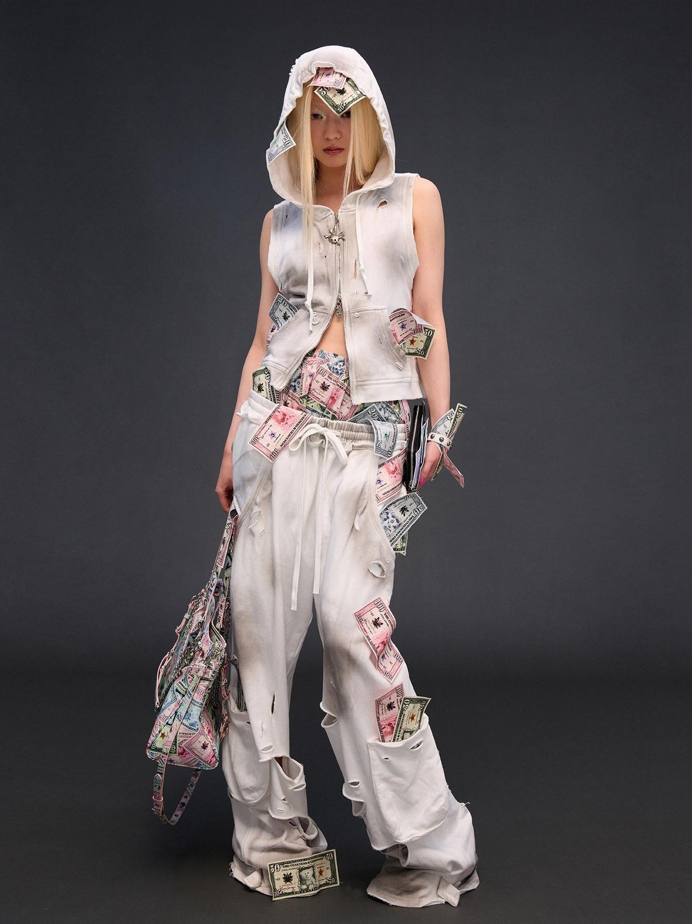 CFIERCE Money Print Distressed Asymmetrical Women&