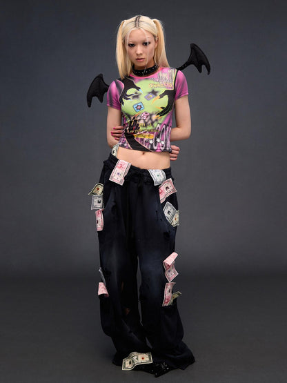 CFIERCE Money Print Distressed Asymmetrical Women&