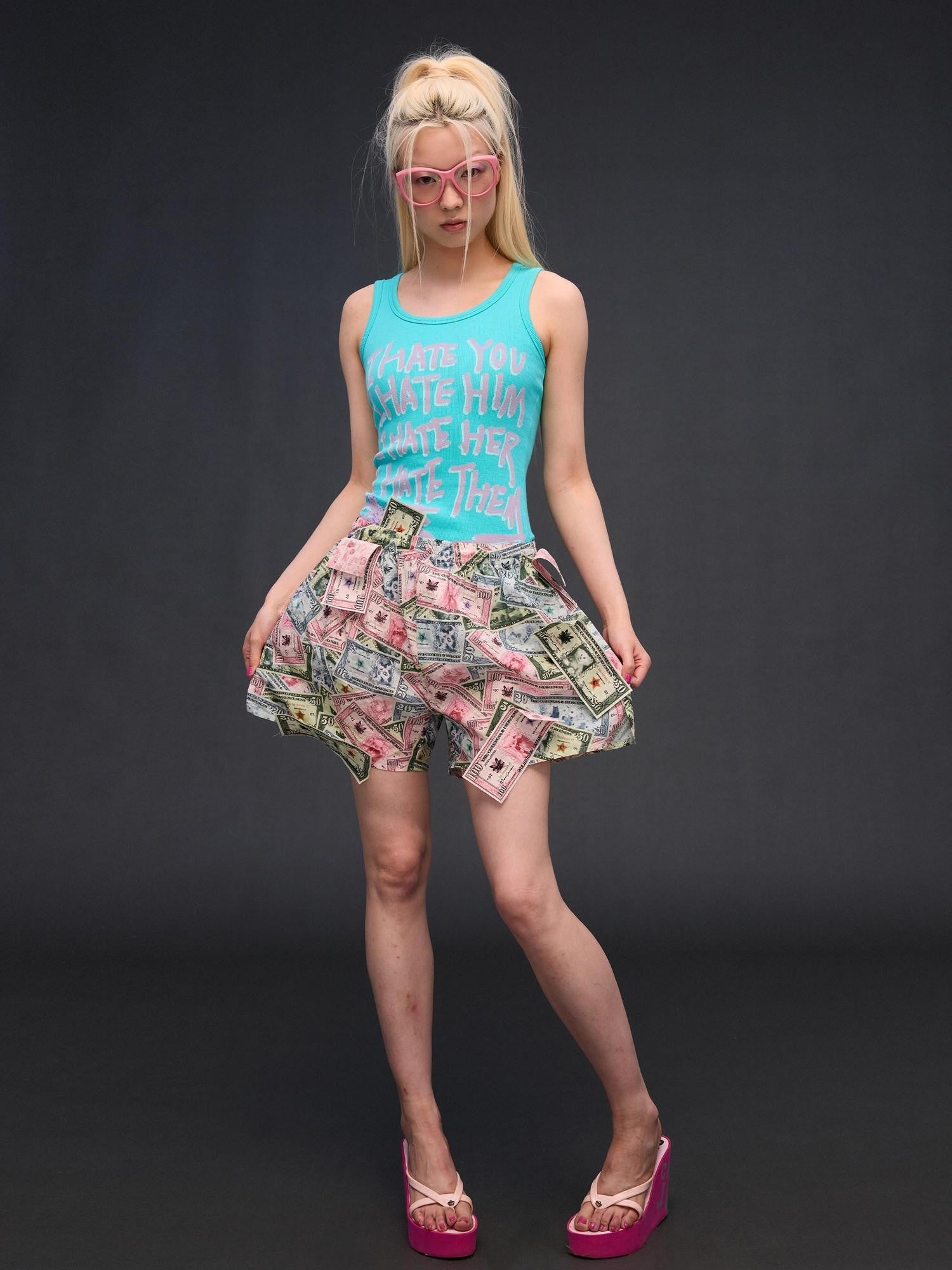 CFIERCE Multicolor Money Print Straight Leg Women&