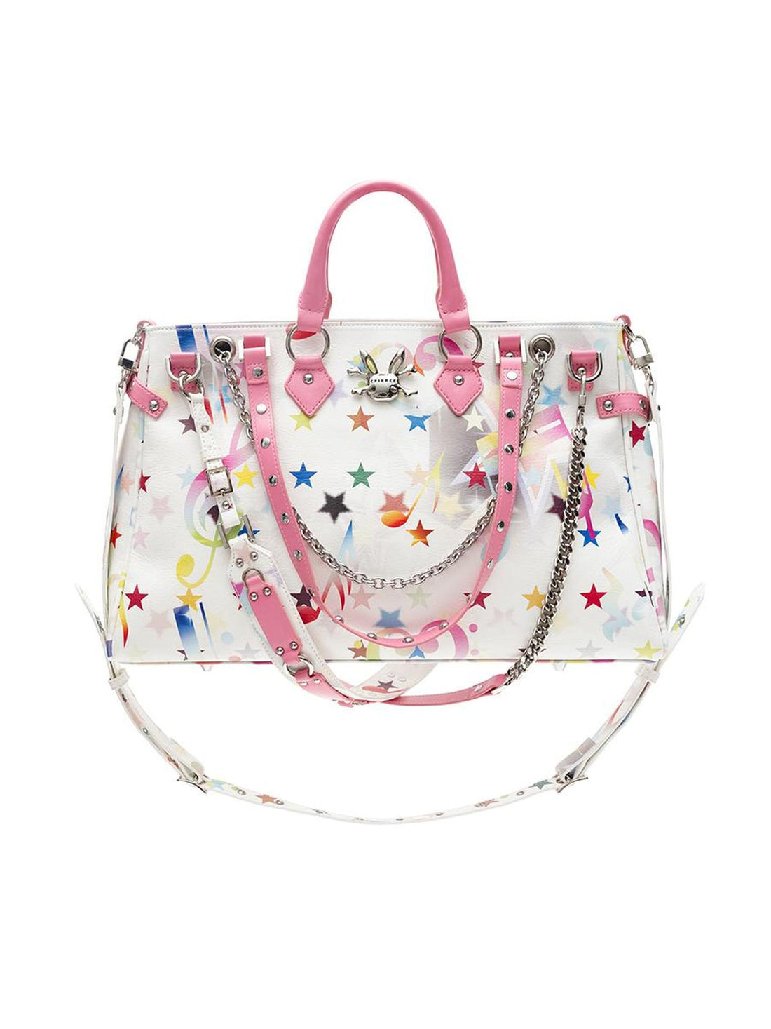 CFIERCE Note-Print Multi-Pocket Shoulder Bag