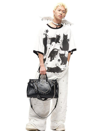 CFIERCE Oversized Black Cat Print Tee