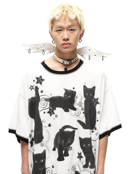 CFIERCE Oversized Black Cat Print Tee