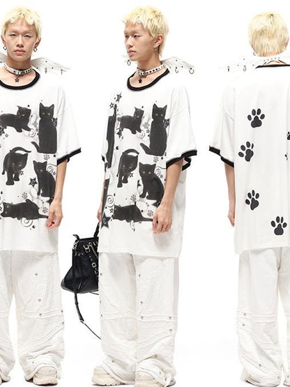 CFIERCE Oversized Black Cat Print Tee