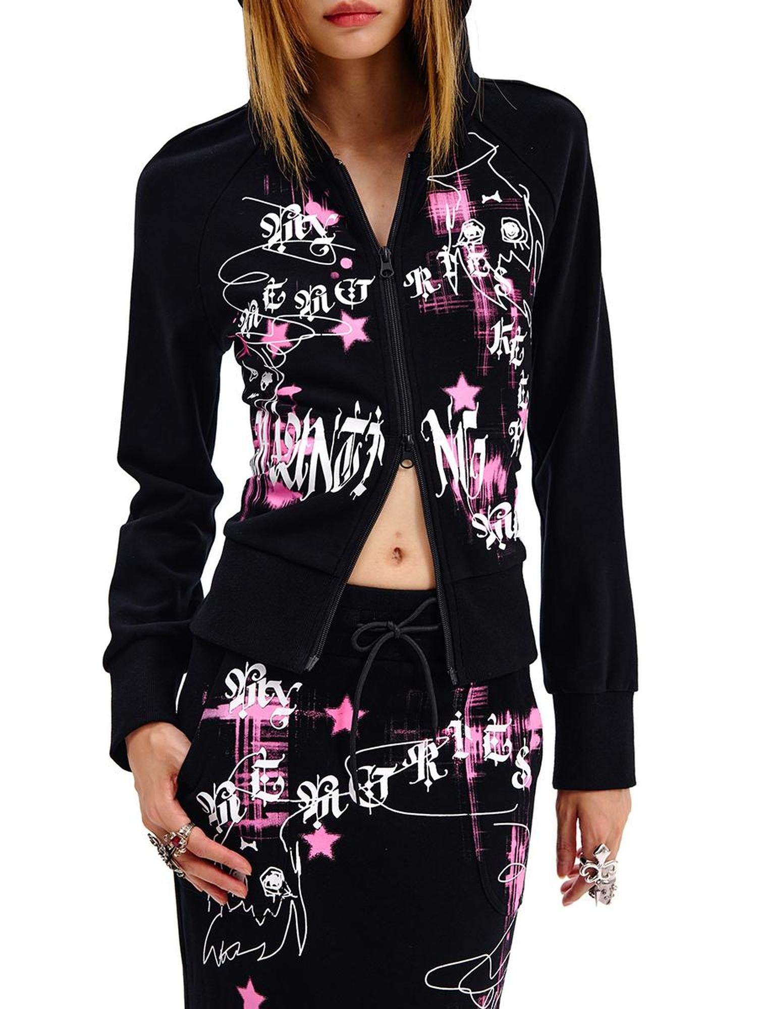 CFIERCE Phantom Print Tie Detail Hooded Sweatshirt Coat