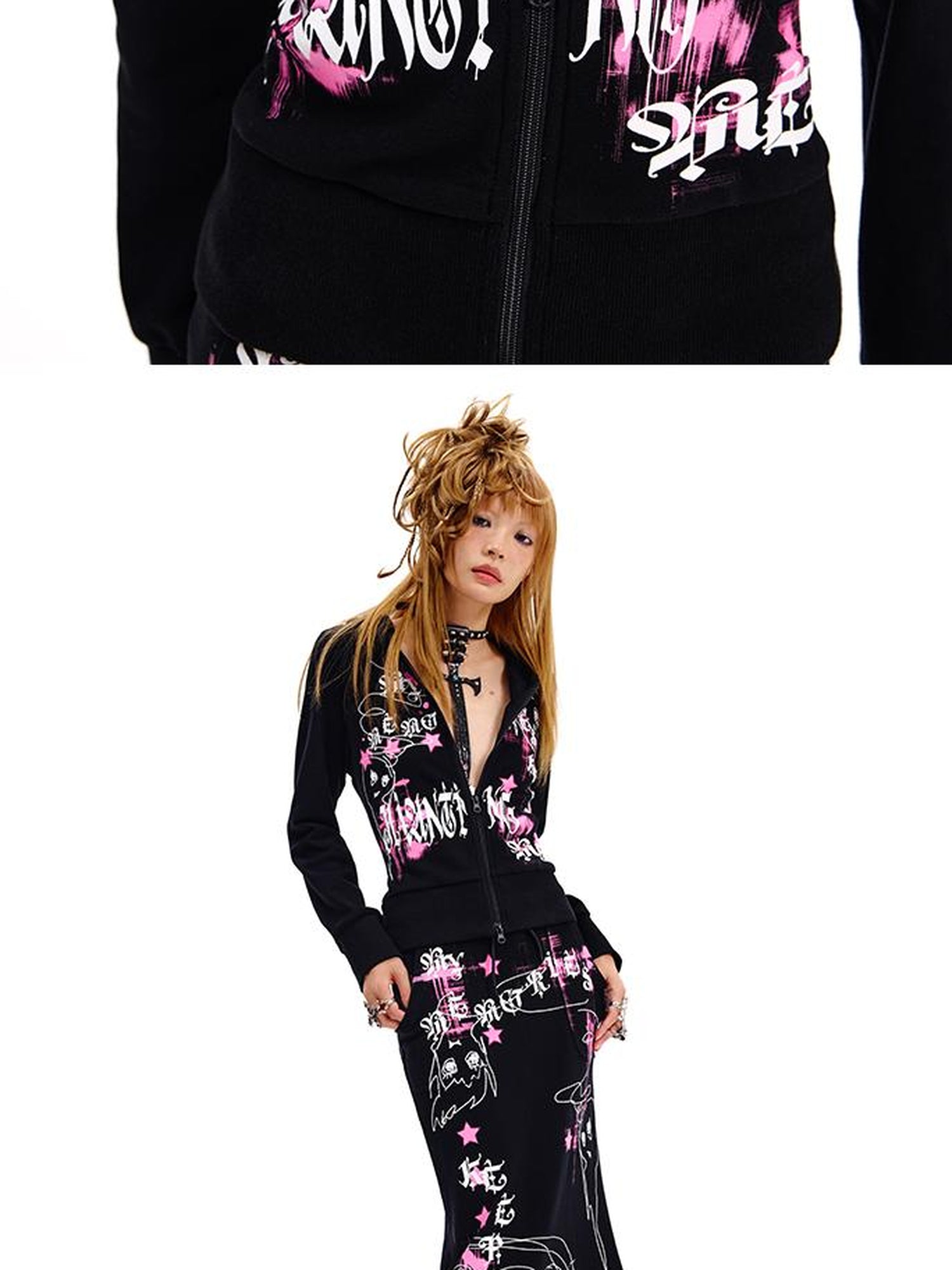 CFIERCE Phantom Print Tie Detail Hooded Sweatshirt Coat