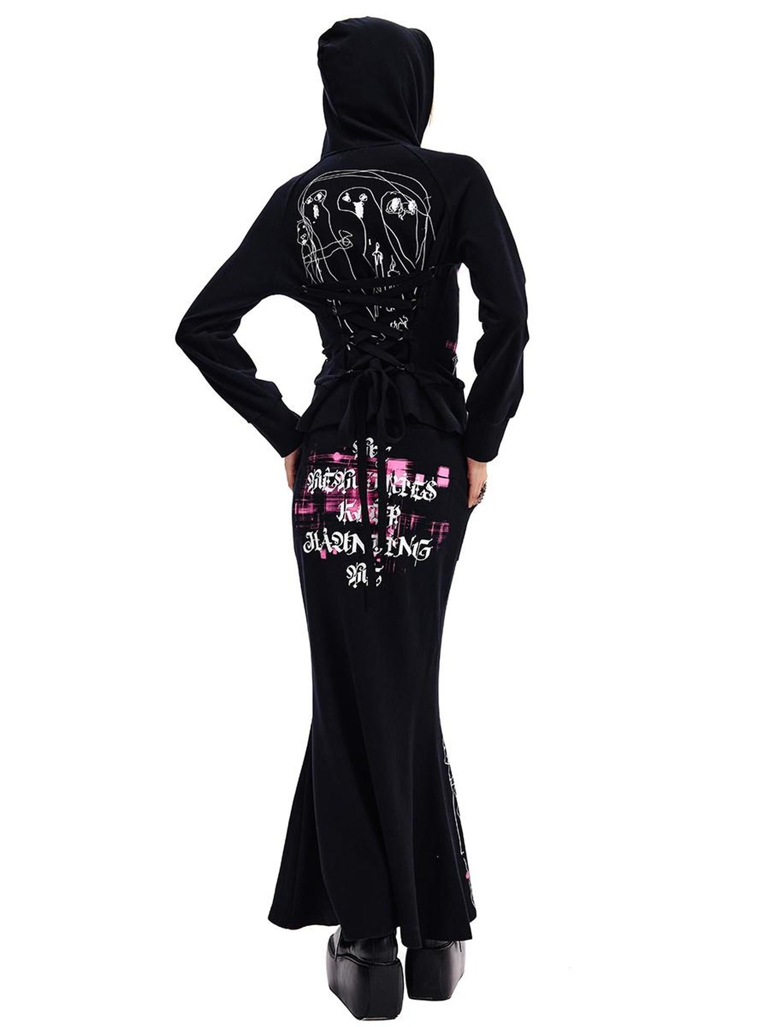 CFIERCE Phantom Print Tie Detail Hooded Sweatshirt Coat