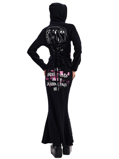 CFIERCE Phantom Print Tie Detail Hooded Sweatshirt Coat