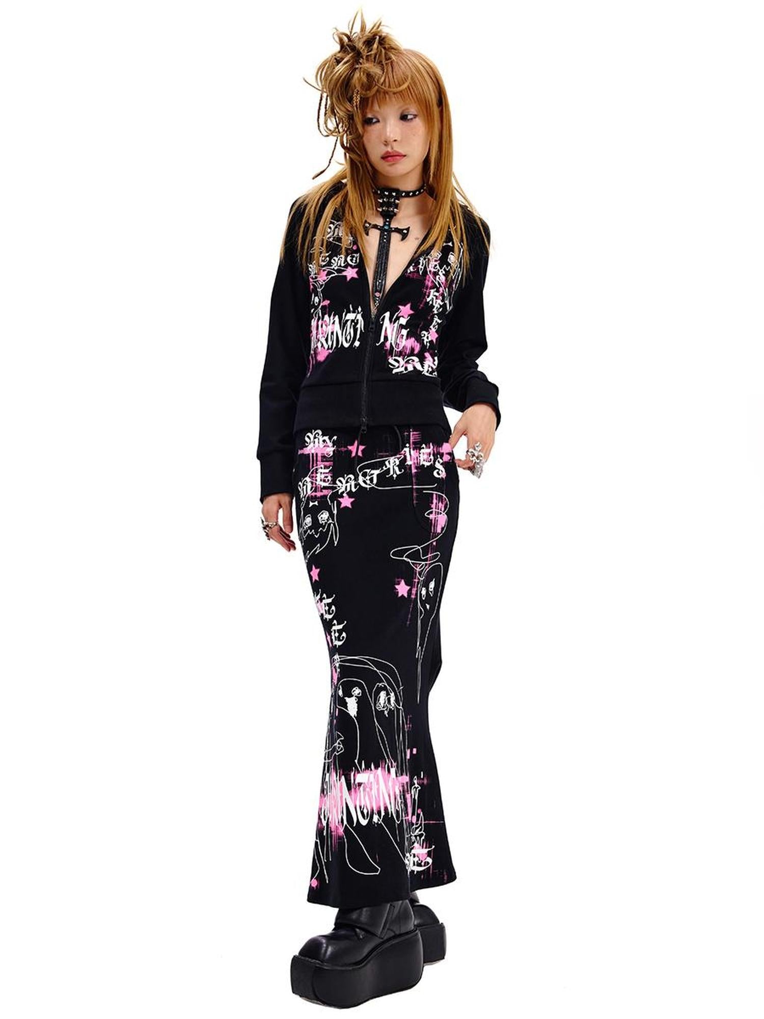CFIERCE Phantom Print Tie Detail Hooded Sweatshirt Coat