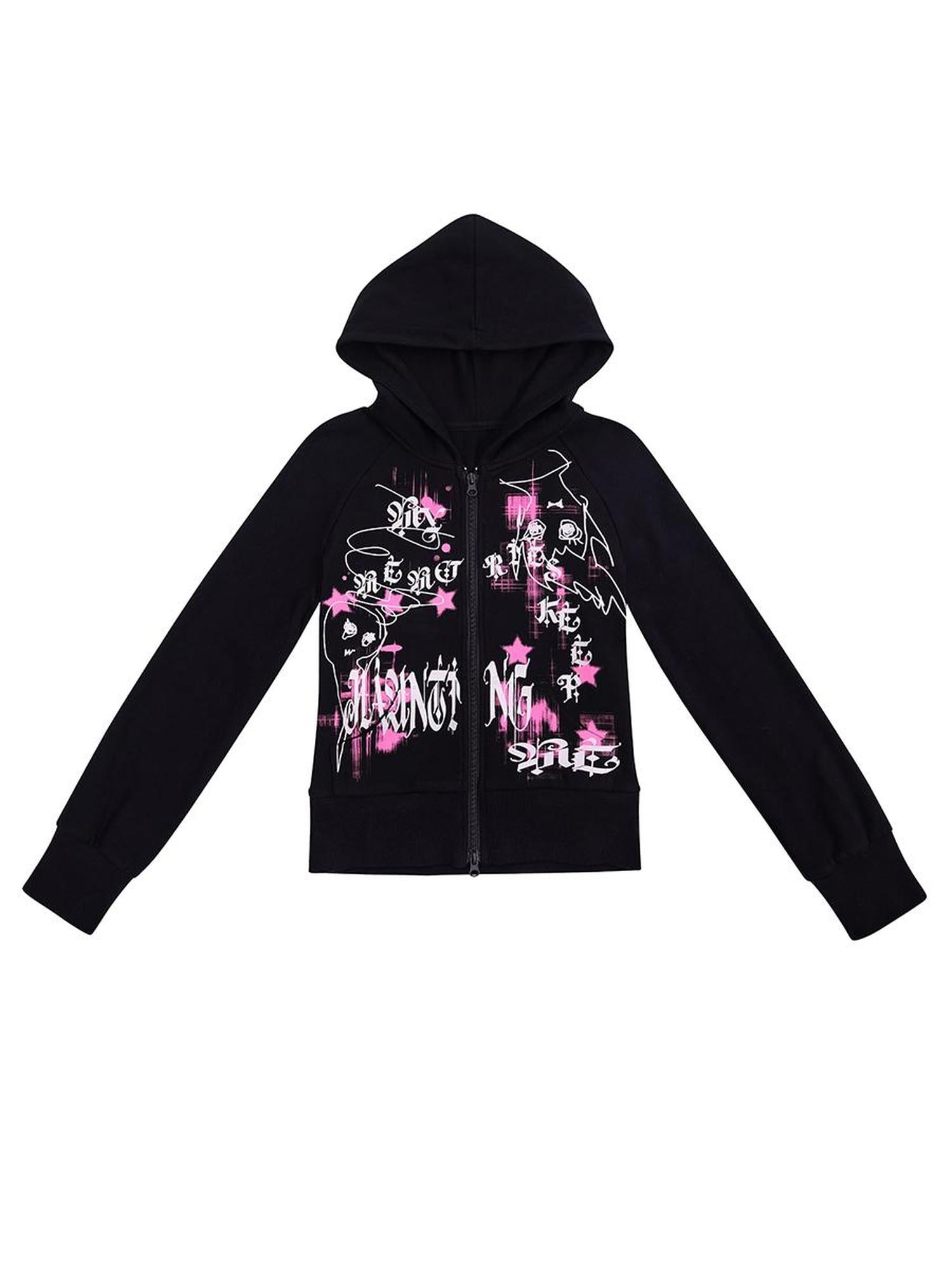 CFIERCE Phantom Print Tie Detail Hooded Sweatshirt Coat