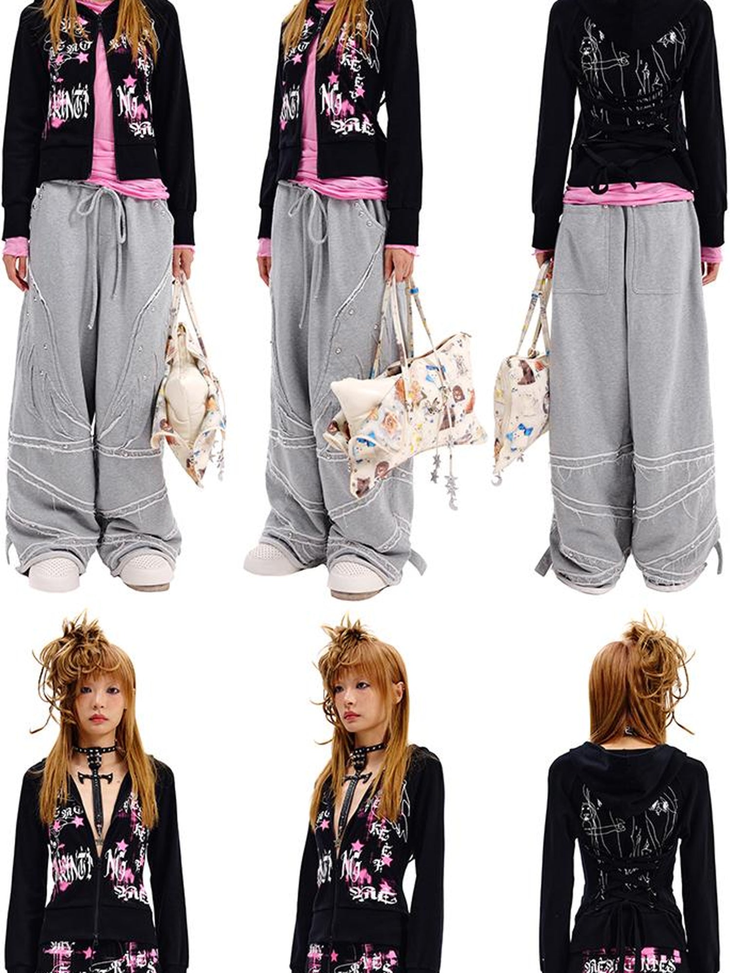 CFIERCE Phantom Print Tie Detail Hooded Sweatshirt Coat
