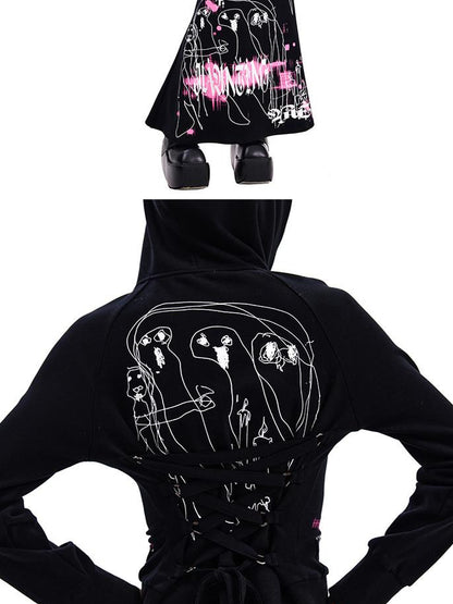 CFIERCE Phantom Print Tie Detail Hooded Sweatshirt Coat