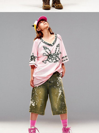 CFIERCE Pink Rabbit Skull Print A Line Sleeve Women&