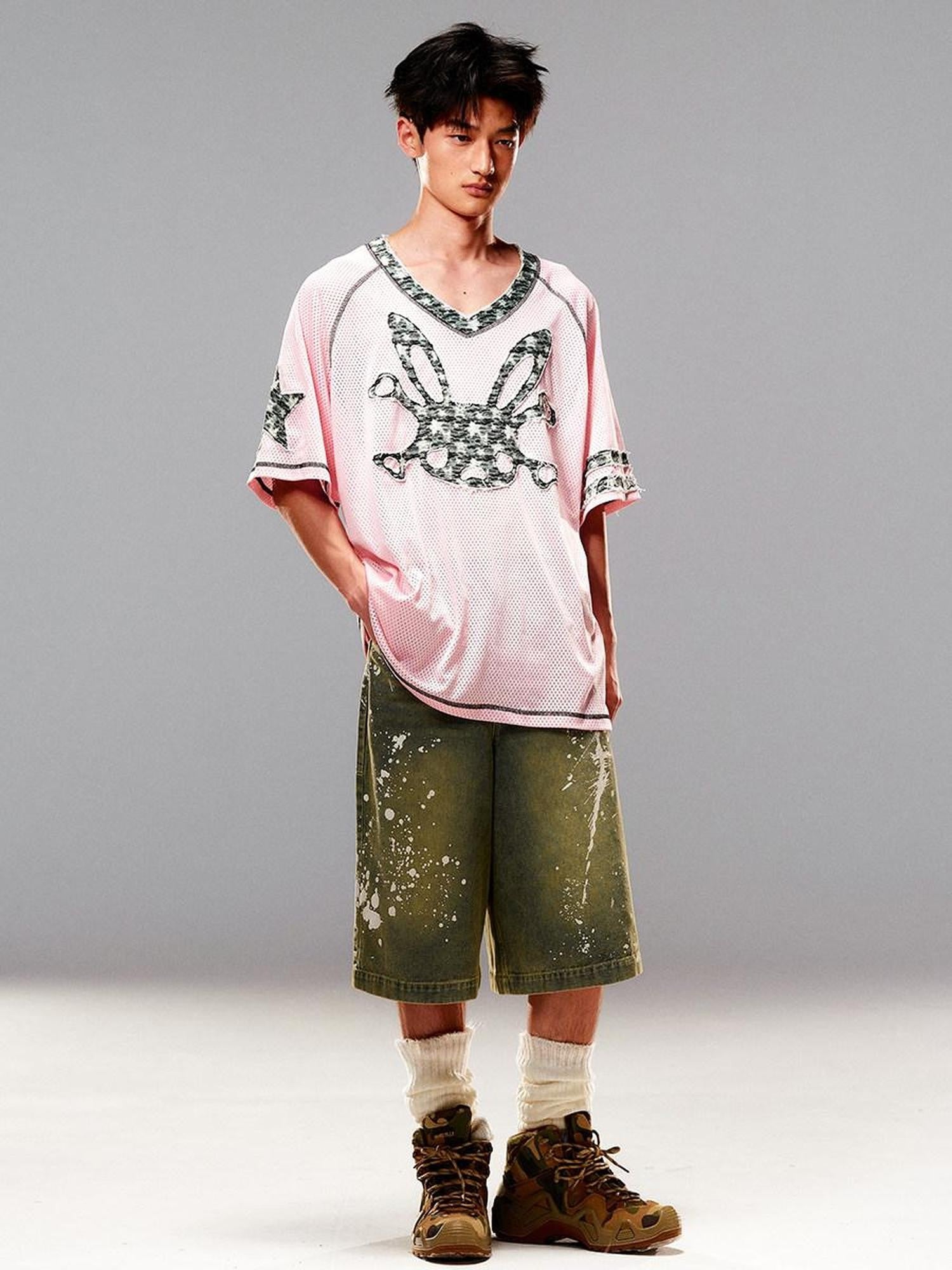 CFIERCE Pink Rabbit Skull Print A Line Sleeve Women&