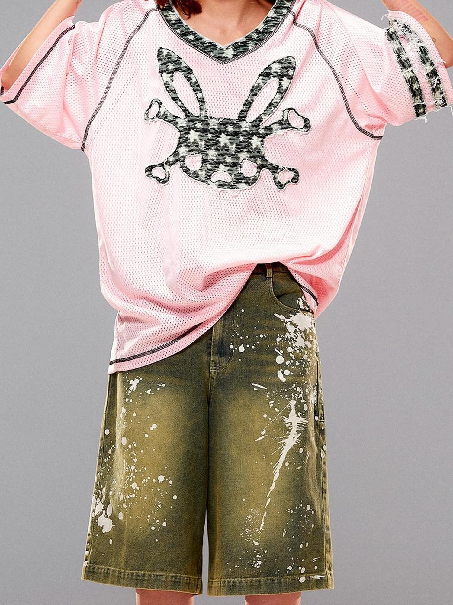 CFIERCE Pink Rabbit Skull Print A Line Sleeve Women&