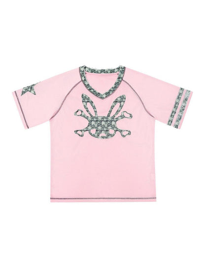 CFIERCE Pink Rabbit Skull Print A Line Sleeve Women&