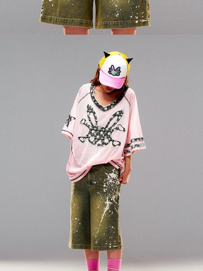 CFIERCE Pink Rabbit Skull Print A Line Sleeve Women&