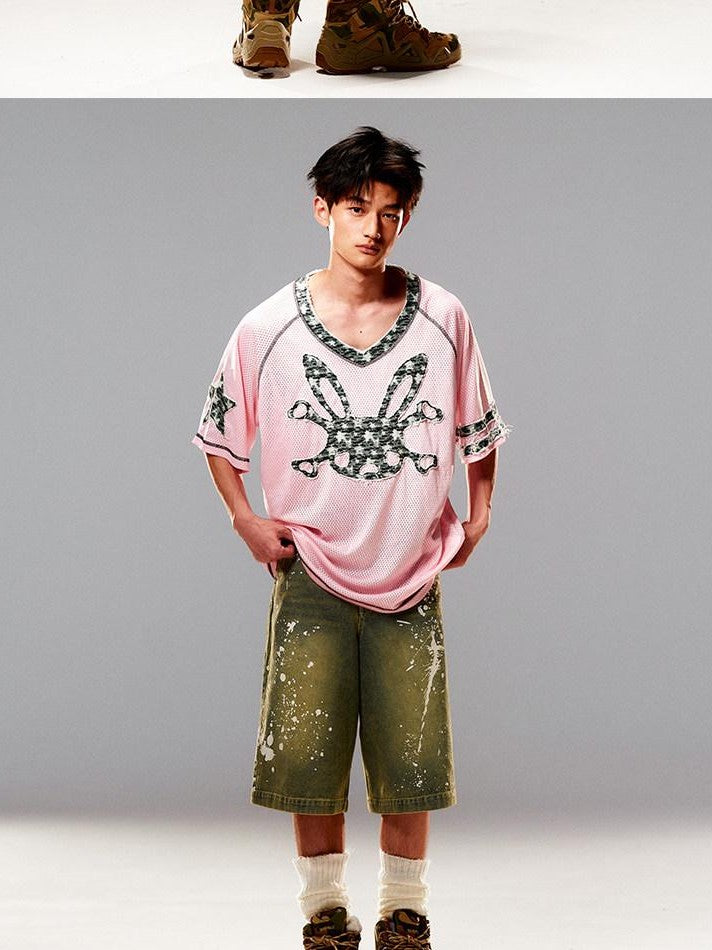 CFIERCE Pink Rabbit Skull Print A Line Sleeve Women&