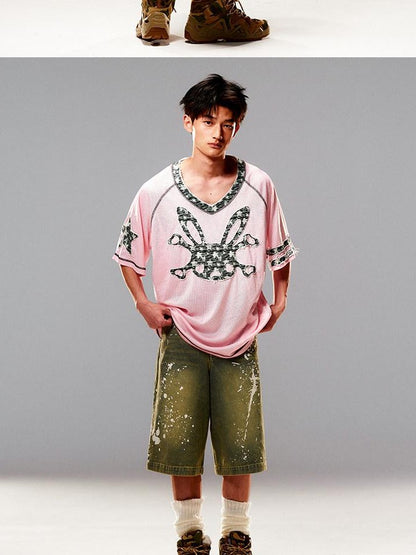 CFIERCE Pink Rabbit Skull Print A Line Sleeve Women&