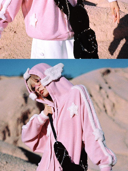 CFIERCE Pink Star Knit Cardigan With Angel Wing Details
