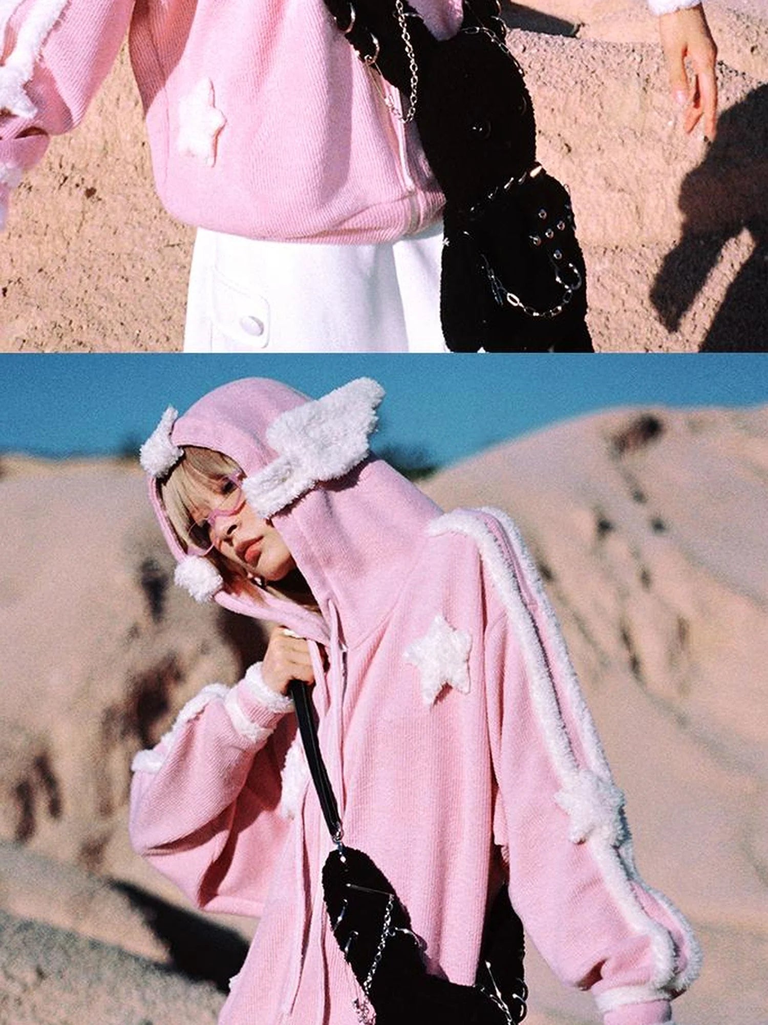 Pink Star Knit Cardigan With Angel Wing Details