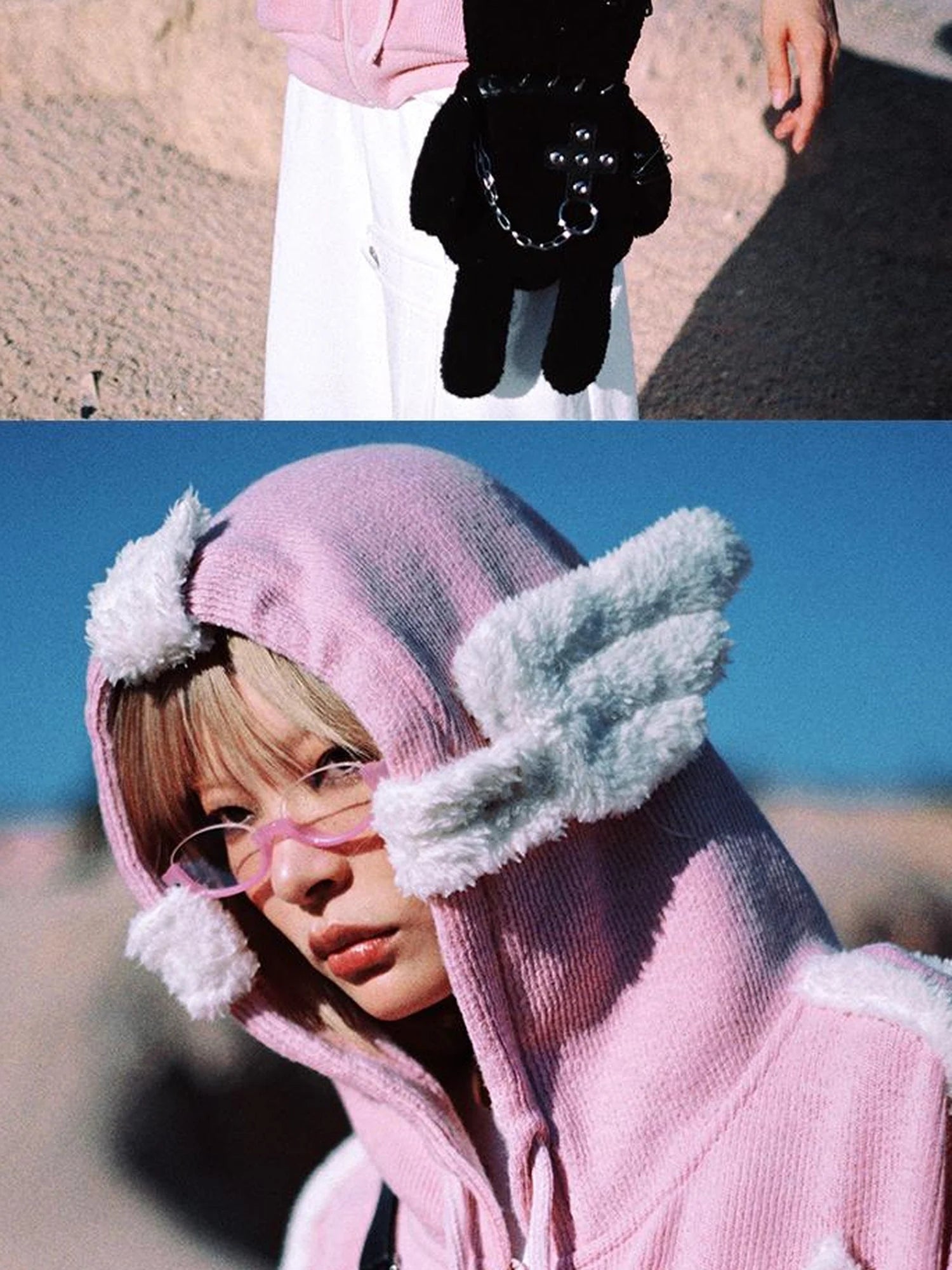 Pink Star Knit Cardigan With Angel Wing Details