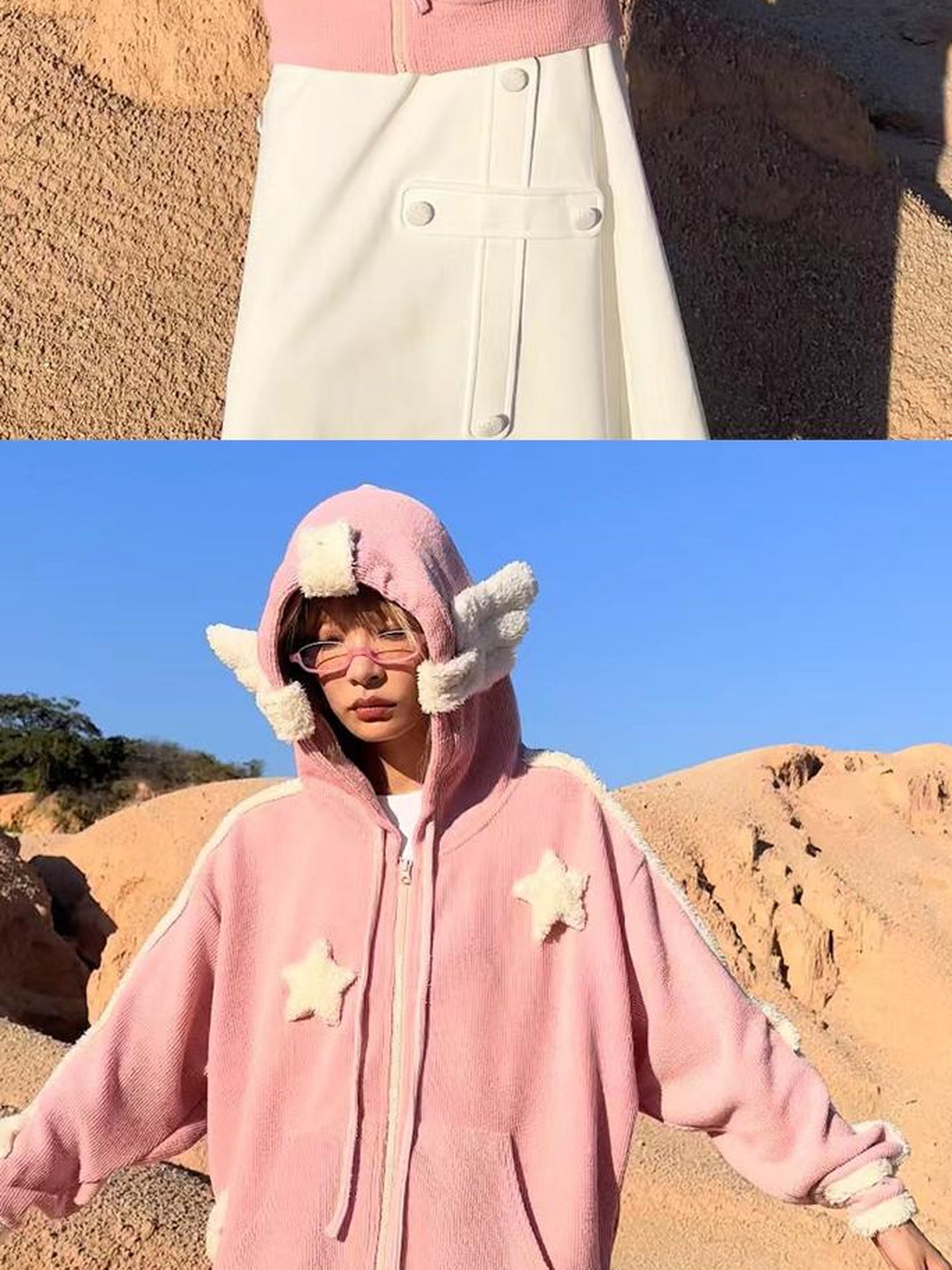 CFIERCE Pink Star Knit Cardigan With Angel Wing Details