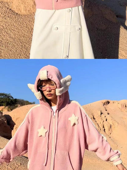 Pink Star Knit Cardigan With Angel Wing Details