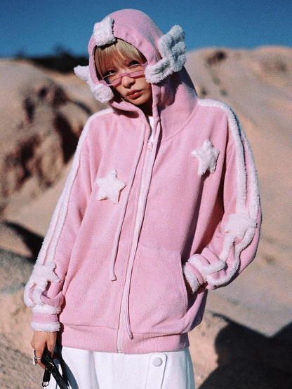 CFIERCE Pink Star Knit Cardigan With Angel Wing Details