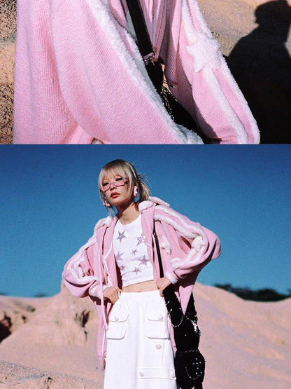 CFIERCE Pink Star Knit Cardigan With Angel Wing Details