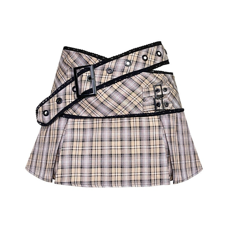 CFIERCE_Plaid_Cutout_Waist_A_Line_Print_Women&