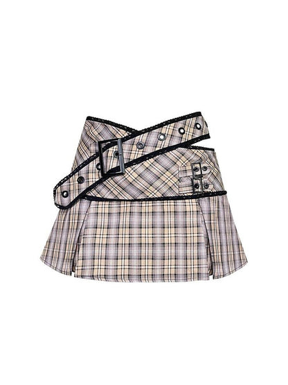 CFIERCE Plaid Cutout Waist A Line Print Women&