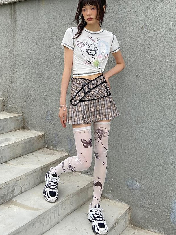 CFIERCE Plaid Cutout Waist A Line Print Women&
