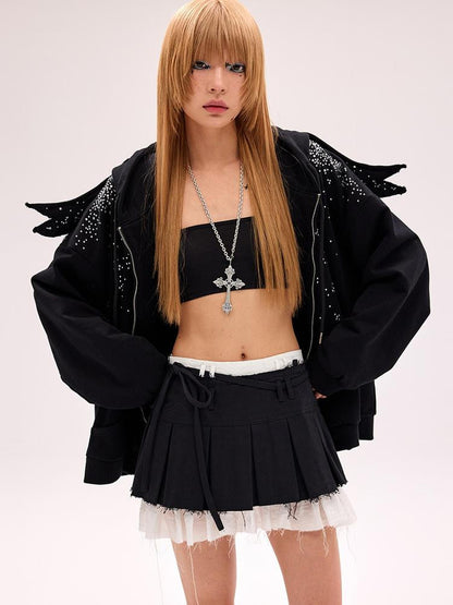 CFIERCE Pleated Raw Hem Skirt