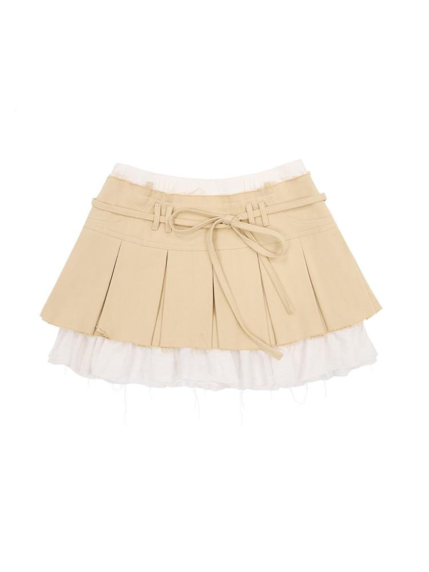 CFIERCE Pleated Raw Hem Skirt