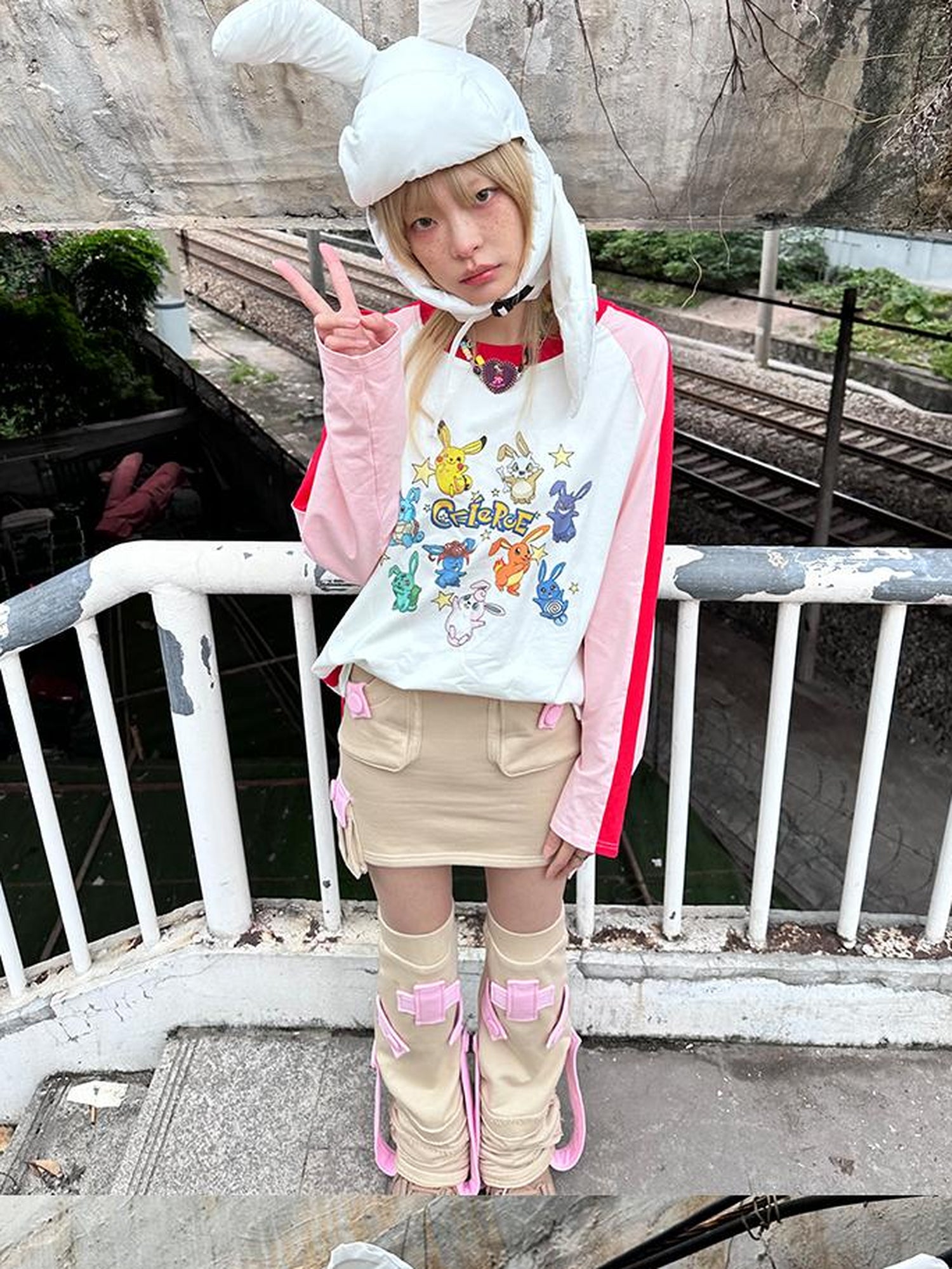 CFIERCE Plush Bunny Ears Cotton Hat